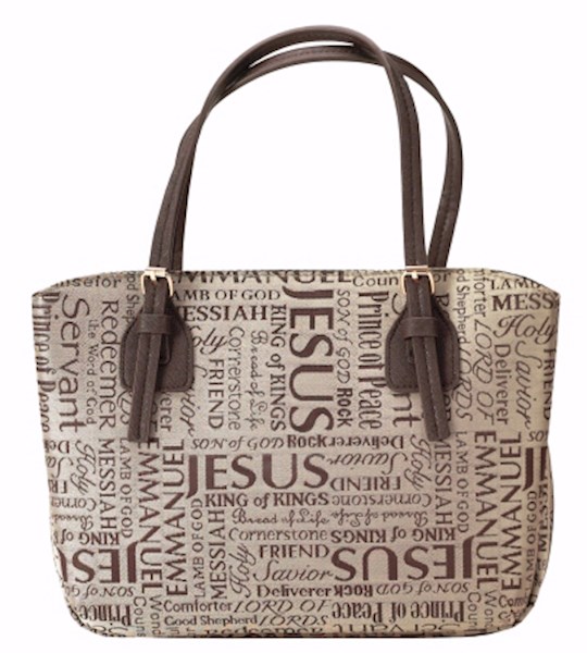 Bible Cover: Names Of Jesus Wedge Shape Jacquard LG Brown - White Dove Designs