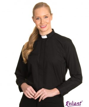 Clerical Shirt: Women 1' Slip-in Collar L/S Black - Reliant Shirts