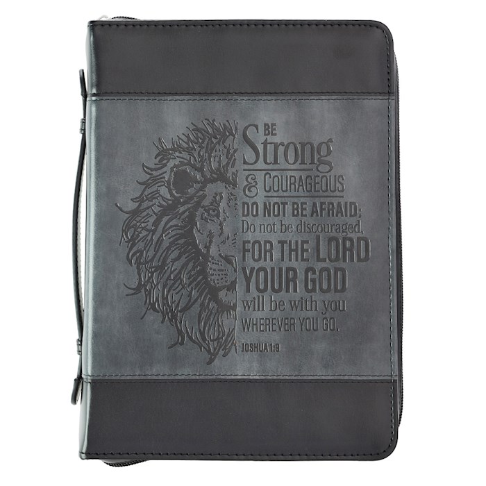 Bible Cover: Be Strong-Large LG Classic Luxleather Gray - Christian Art Gifts