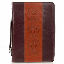 Bible Cover: The Plans Tu-tone Brown LG Classic Faux Leather - Christian Art Gifts