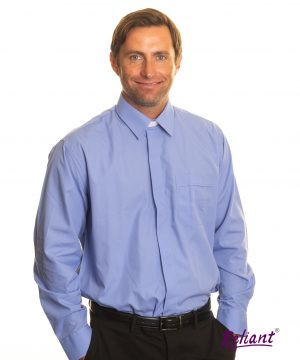 Clerical Shirt: Men Collar Attached L/S Mid Blue - Reliant Shirts