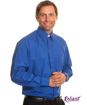 Clerical Shirt: Men Collar Attached L/S Royal Blue - Reliant Shirts
