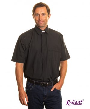 Clerical Shirt: Men Collar Attached S/S Black - Reliant Shirts