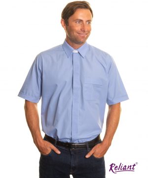 Clerical Shirt: Men Collar Attached S/S Mid Blue - Reliant Shirts