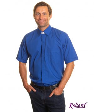 Clerical Shirt: Men Collar Attached S/S Royal Blue - Reliant Shirts