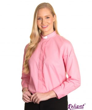 Clerical Shirt: Women 1' Slip-in Collar L/S Pink - Reliant Shirts