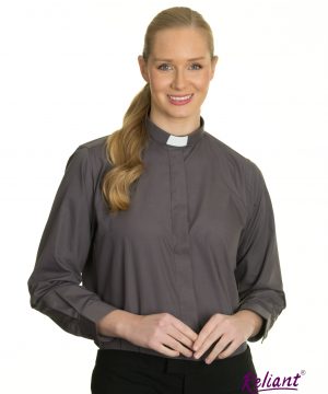 Clerical Shirt: Women 1' Slip-in Collar L/S Grey - Reliant Shirts