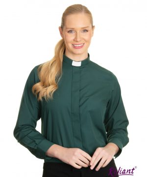 Clerical Shirt: Women 1' Slip-in Collar L/S Green  Reliant Shirts
