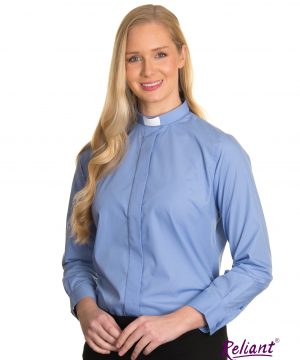 Clerical Shirt: Women 1' Slip-in Collar L/S Mid Blue - Radiant Shirts