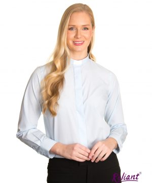 Clerical Shirt: Women 1' Slip-in Collar L/S Sky Blue - Reliant Shirts