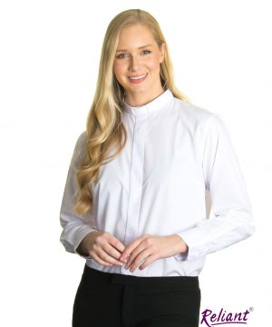 Clerical Shirt: Women 1' Slip-in Collar L/S White - Reliant Shirts