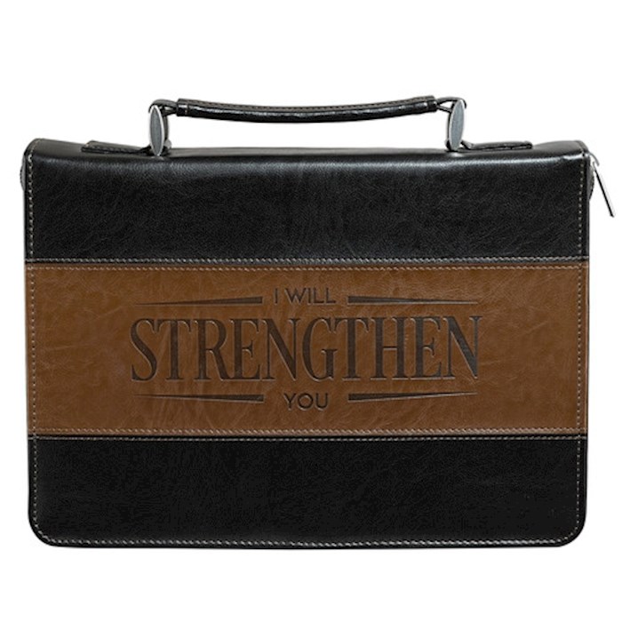 Bible Cover: Strength LG Black/Brown Luxleather - Christian Art Gifts