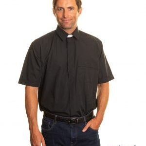 Clerical Shirt: Men Collar Attached S/S Black - Reliant Shirts