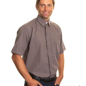 Clerical Shirt: Men Collar Attached S/S Dark Grey - Reliant Shirts
