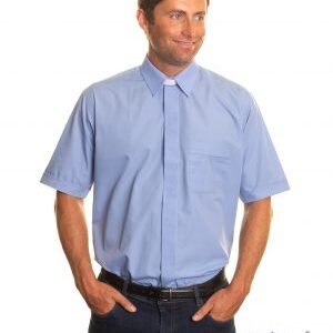 Clerical Shirt: Men Collar Attached S/S Mid Blue - Reliant Shirts
