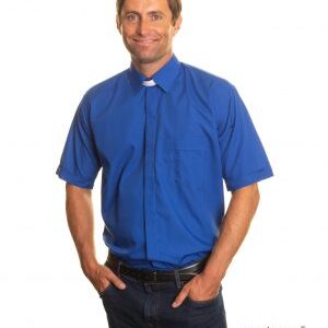 Clerical Shirt: Men Collar Attached S/S Royal Blue - Reliant Shirts
