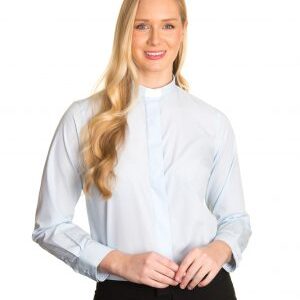 Clerical Shirt: Women 1' Slip-in Collar L/S Sky Blue - Reliant Shirts