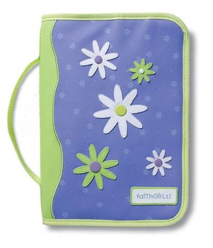 Bible Cover: FaithGirlz! Leather Appliqued Purple/Lime Lg - ZonderKidz