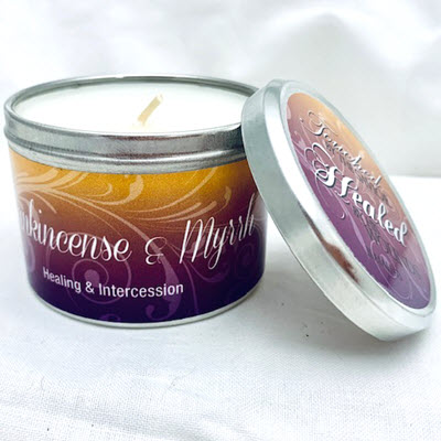 Candle: Frankincense & Myrrh Scripture Tin - Abba Oils Ltd