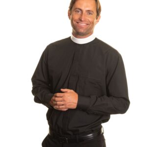 Clerical Shirt: Men Banded Collar L/S Black - Reliant Shirts
