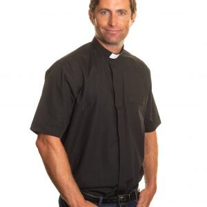 Clerical Shirt: Men 1' Slip-in Collar S/S Black - Reliant Shirts