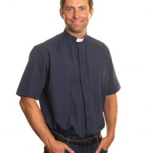 Clerical Shirt: Men 1' Slip-in Collar S/S Navy - Reliant Shirts
