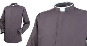 Clerical Shirt: Men's Tonsure Collar L/S w/French Cuff Dark Grey - Reliant Shirts