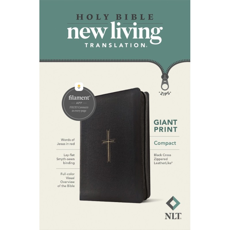 NLT Compact G/P Zipper Bible Filament Edition L/L Black Cross - Tyndale